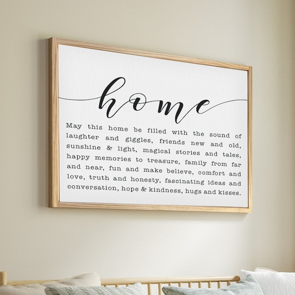 May This Home — Framed Canvas Wall Decor, Home Is Where The Heart Is Decor, House Cozy Decor, Background Color & Stain Options,