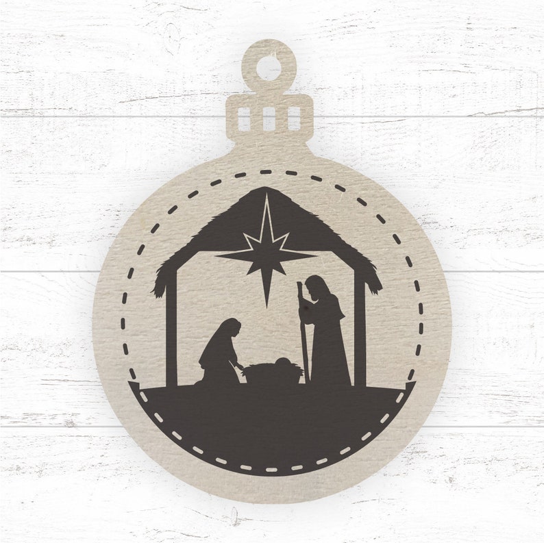 Nativity Scene Ornament Wooden Christmas Ornament, Onesided Ornament