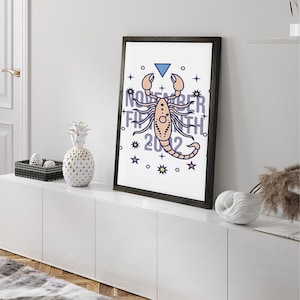 Impression pop art scorpion — impression d'anniversaire du zodiaque personnalisée, toile encadrée signes astrologiques, cadeau bébé, cadeaux d'anniversaire, dessins de tarot