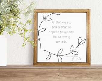 Customizable Parental Thank you Wedding Gift, Canvas print with wood frame in multiple finish options