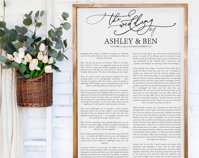 Vows Framed, Custom Framed Wedding Vows, Ceremony Script Display on Canvas, Anniversary Gift, Vow Keepsake, Vow Renewal Wall Art