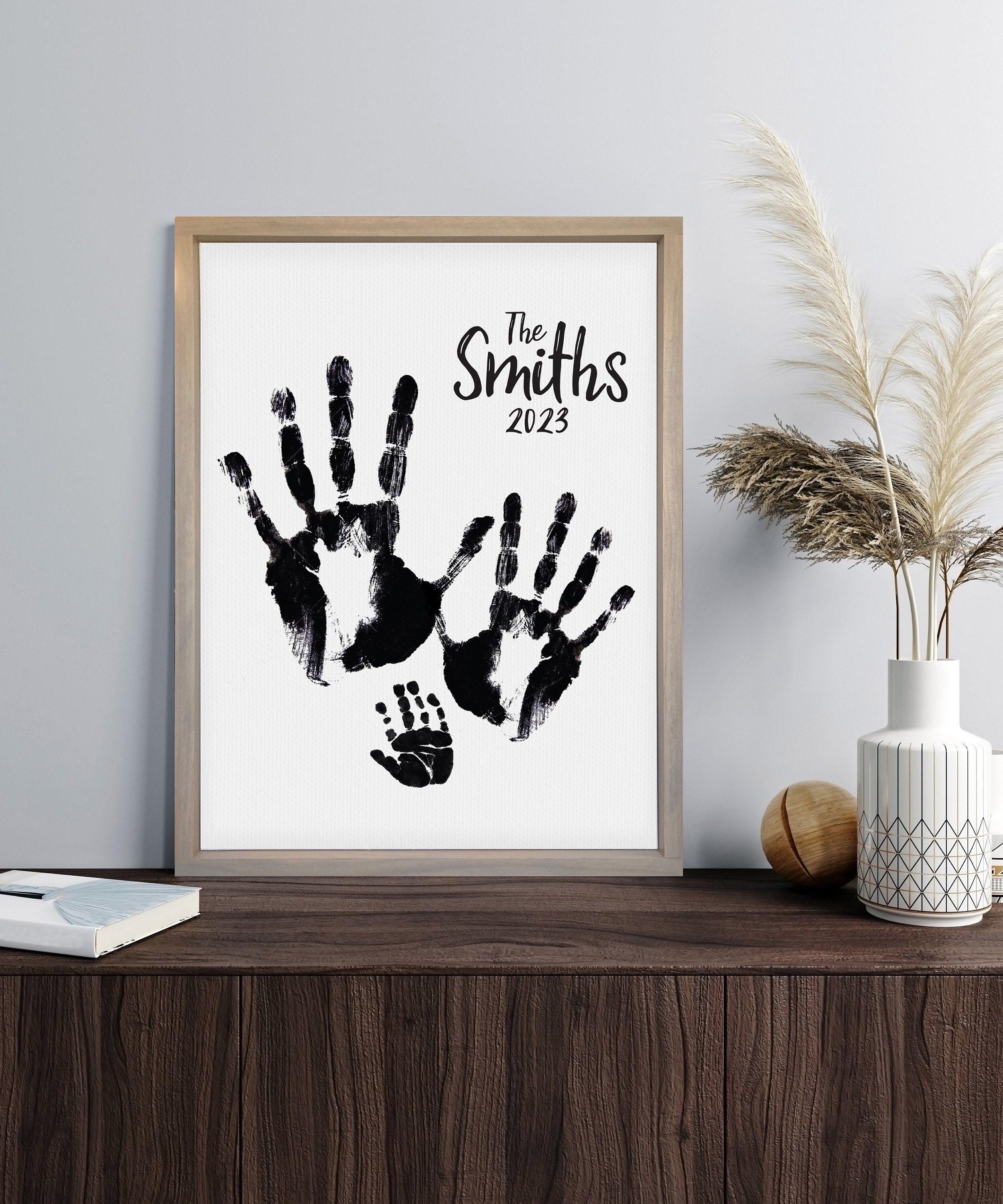 Customizable Baby Handprint Footprint Keepsake With Large Size Family Photo  Frame Kit Personalize W/your Family Name clean Touch Ink Pad 