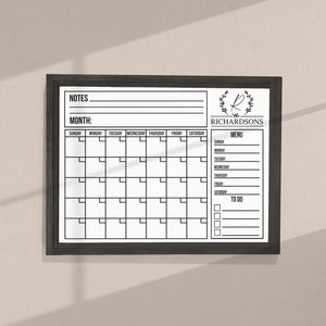 Dry erase Calendar, Family Calendar, FRAMED whiteboard 18"x 24" Customizable Dry-Erase White board Calendar Organization Decor