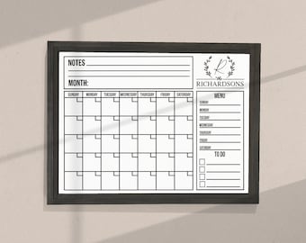 Dry erase Calendar, Family Calendar, FRAMED whiteboard 18"x 24" Customizable Dry-Erase White board Calendar Organization Decor