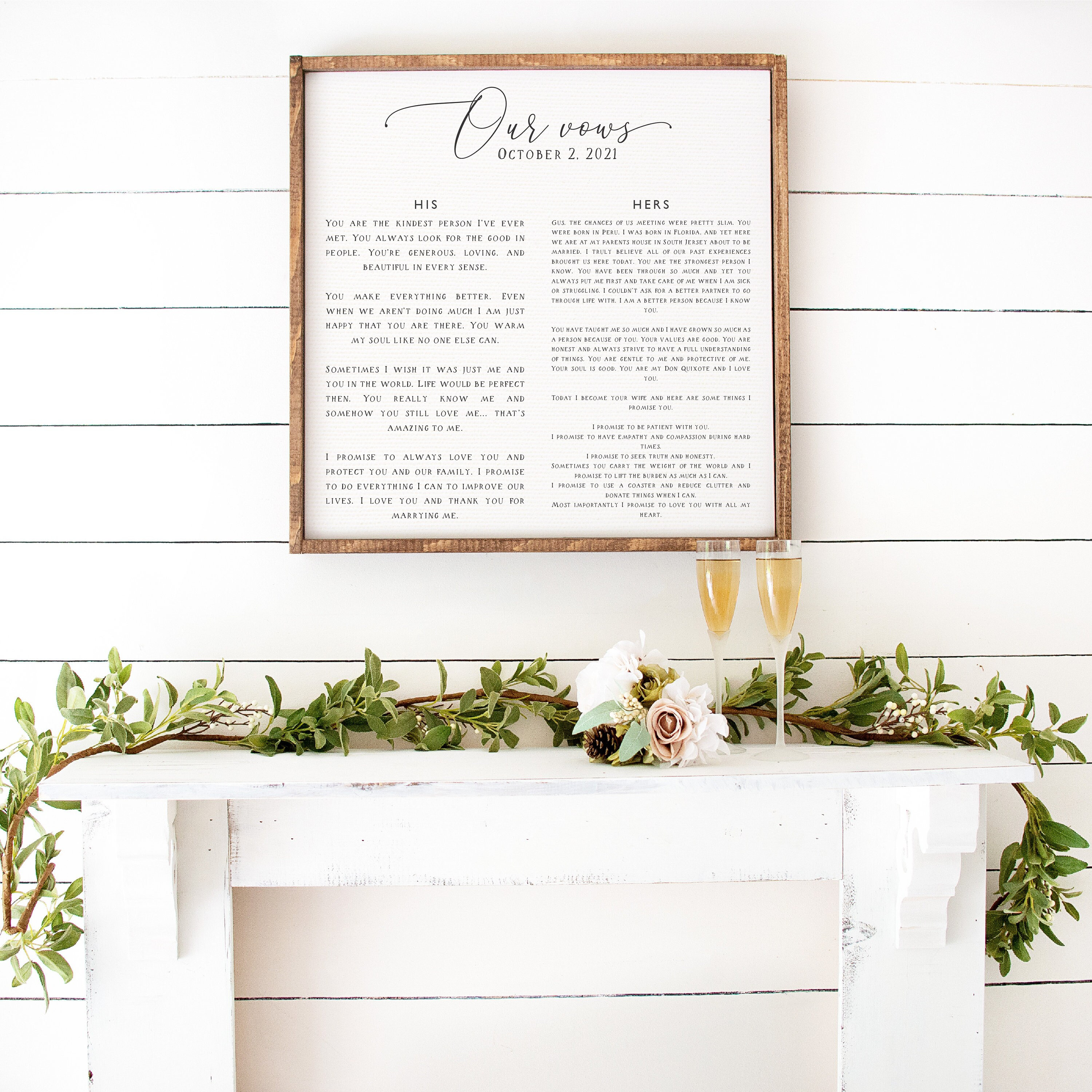 Our Vows Custom Framed Wedding Print on Canvas — Anniversary Gift, Multiple Sizes and Frame Options Available, Personalized Wedding Sign