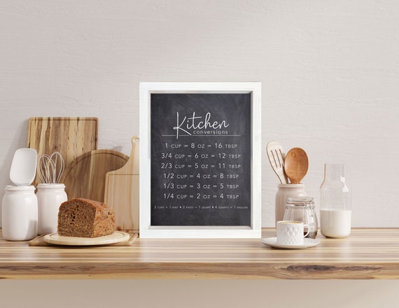 Kitchen Conversions Chalkboard Background, Helpful Kitchen Wall Sign, Faux Chalkboard Background, Kitchen & Dining Decor, Wood Framed Canvas