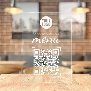 Scan to View Our Menu — Custom QR Code Acrylic Display, Easy Online Menu, Acrylic Plaque with Clear Custom Stand, Restaurant Menu