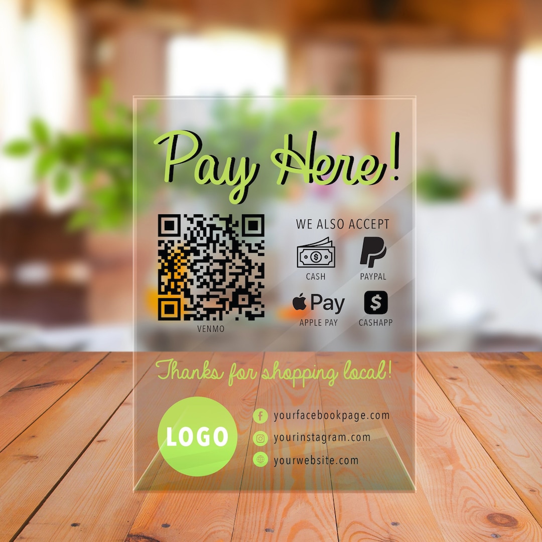 Pay Here — QR Code Custom Acrylic Business Display, Small Business ...