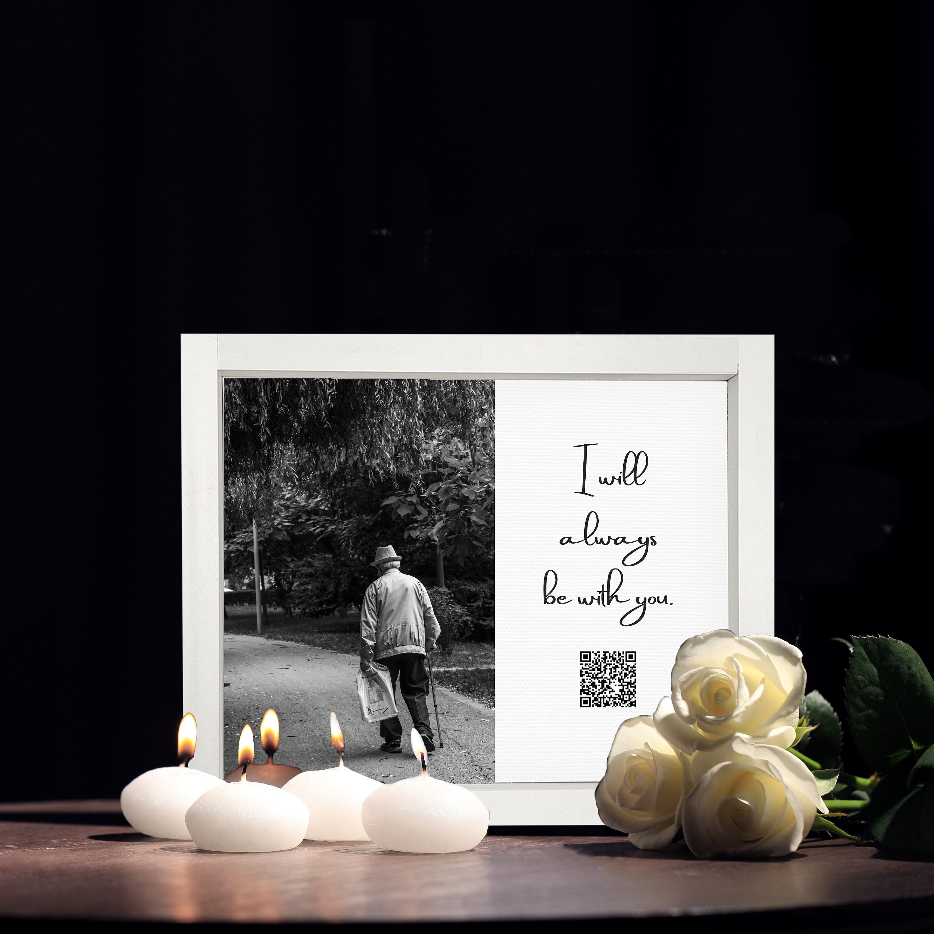 Custom Memorial Voicemail with QR Code and Photo — Loss of loved one gift, Wood Framed, Unframed and Hanging Rope Board Canvas Available