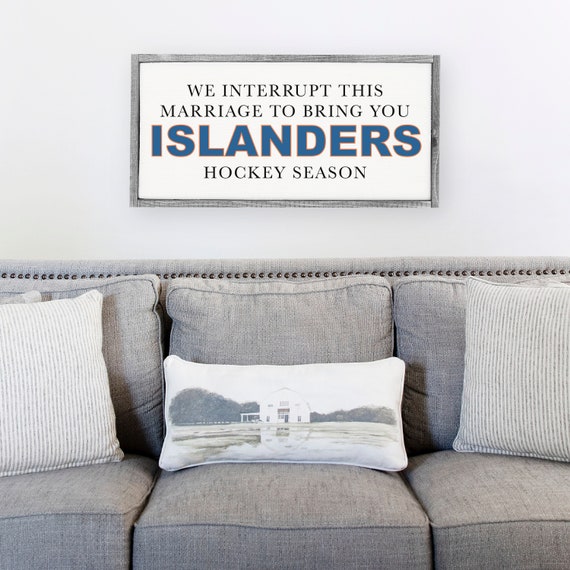 New York Islanders Inspired Hockey Sign, Mancave Decor, Framed Canvas Print Wall Decor, Background Color, Size & Stain Variations