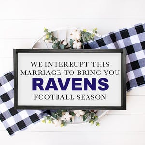 Baltimore Ravens Inspired Football Sign — Mancave Decor, Framed Canvas Print Wall Decor, Background Color & Stain Options Black