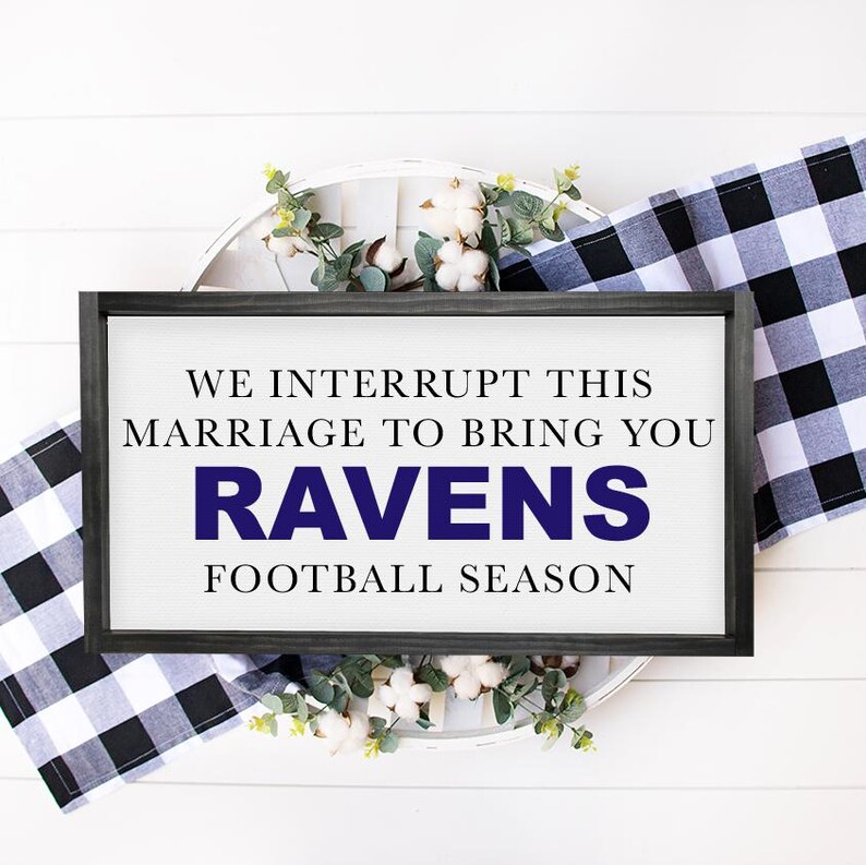 Baltimore Ravens Inspired Football Sign — Mancave Decor, Framed Canvas Print Wall Decor, Background Color & Stain Options Black