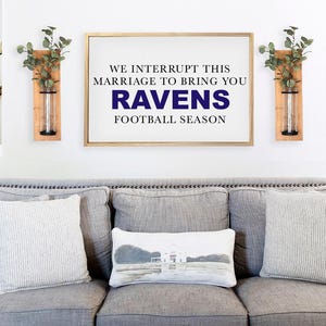 Baltimore Ravens Inspired Football Sign — Mancave Decor, Framed Canvas Print Wall Decor, Background Color & Stain Options Natural Pine