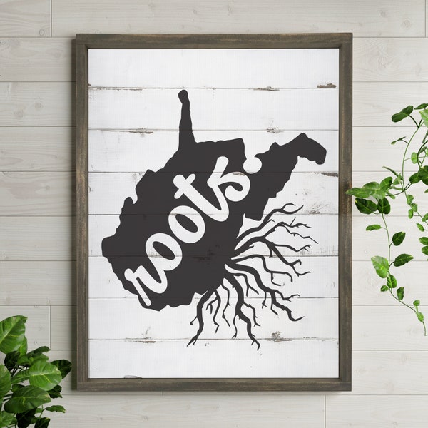 West Virginia Roots — Framed Canvas Farmhouse Sign, Entryway Home Decor, Custom Family Sign, Rustic Wall Hanging,Faux Wood Texture on Canvas