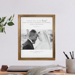 Framed Wedding Picture and Scripture, Custom Bible Verse, Wood Framed Canvas Decor, Anniversary Gift, Many Sizes and Frame Colors Available