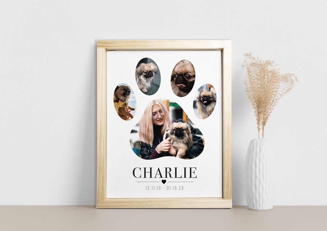 Custom 5 Photo Paw Print Memorial Print - Perfect Gift for Pet Parents ...