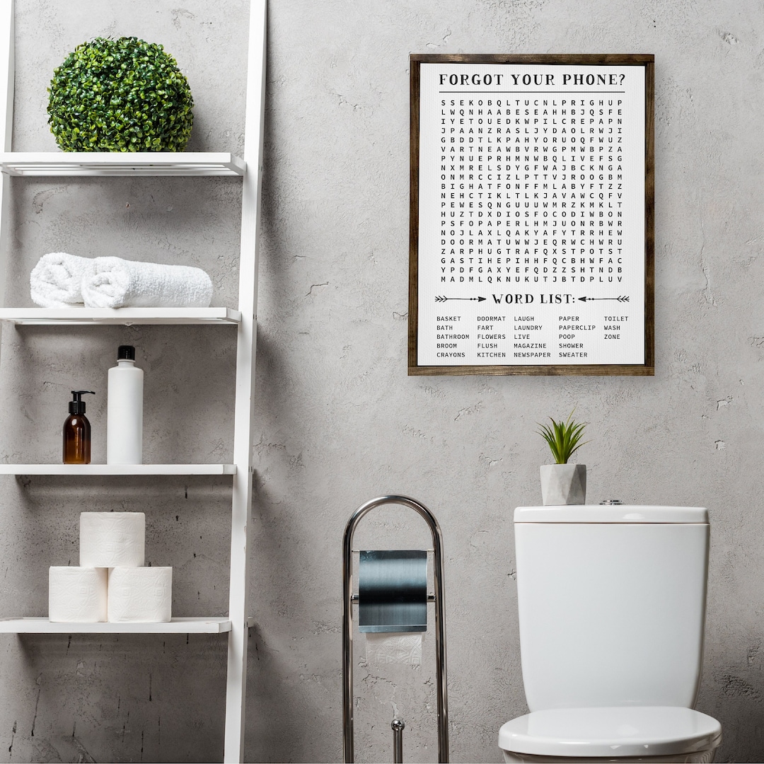 Bathroom Word Search Canvas Print — Bathroom Decor, Funny Bathroom Wall ...