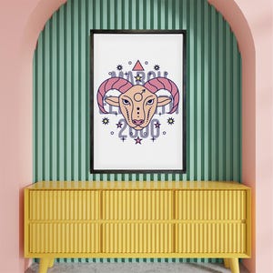 Impression pop art bélier — affiche d'anniversaire du zodiaque personnalisée, toile encadrée signes astrologiques, cadeau bébé, cadeaux d'anniversaire, dessins de tarot
