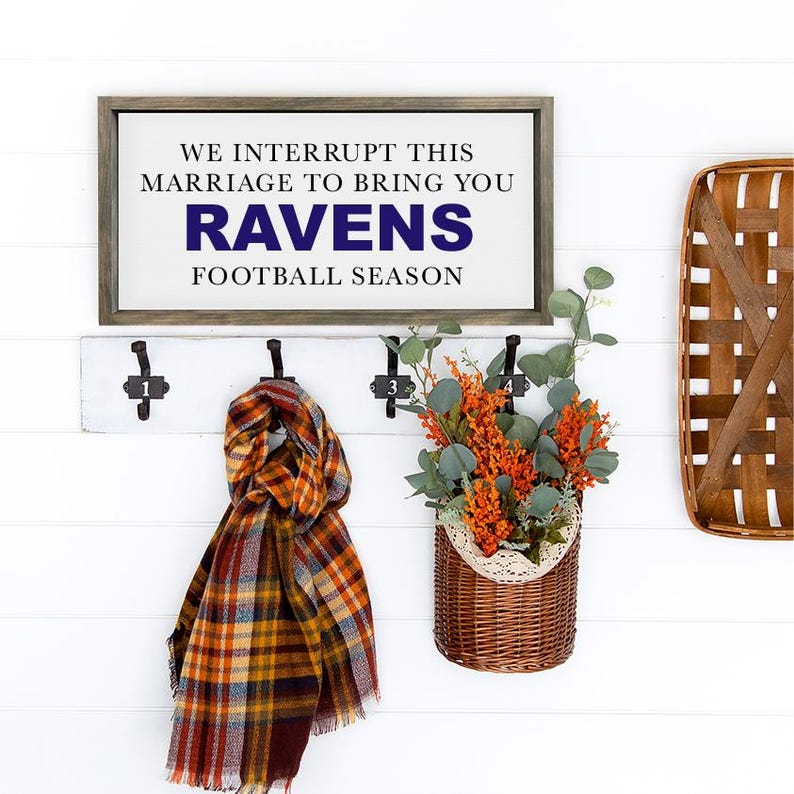 Baltimore Ravens Inspired Football Sign — Mancave Decor, Framed Canvas Print Wall Decor, Background Color & Stain Options Barnwood