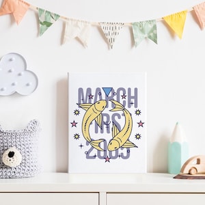 Impression Pop Art Poissons — Impression d'anniversaire du zodiaque personnalisée, Toile encadrée, Signes astrologiques, Cadeau pour bébé, Cadeaux d'anniversaire, Dessins de tarot