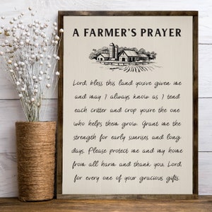 A Farmer&#39;s Prayer — Framed or Unframed Canvas Sign, Farmhouse decor, Motivational Farmhouse , Religious Artwork, Gift for Rancher