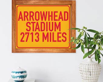 Kansas City Chiefs Inspired Arrowhead Stadium Sign — Sport Sign, Man Cave Sign, Framed Canvas Print Wall Decor, Custom Mileage, Gift for Him