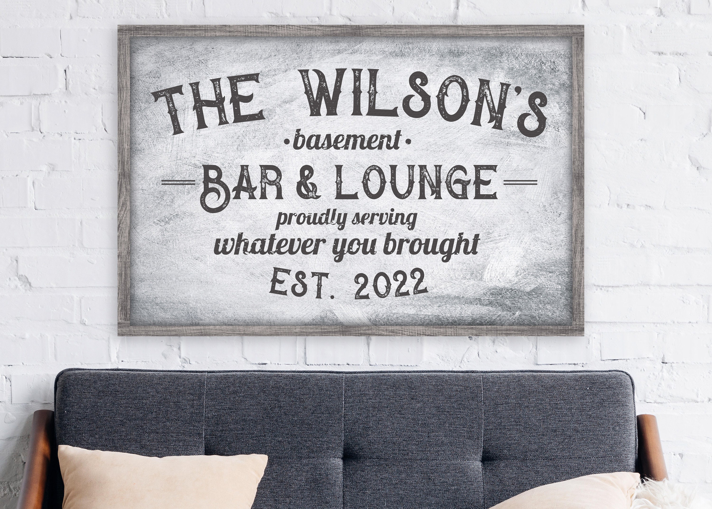 Personalized Bar and Lounge Sign, Concrete Metal Textured Background on ...