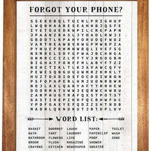 Bathroom Word Search Print — Faux Grey Wood Background, Bathroom Decor ...