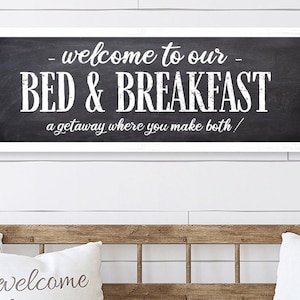 Bed and Breakfast Funny Welcome -  the Table Large Dining Room Wall Decor, Framed Wood Farmhouse Decor, Faux Chalkboard Texture on Wood