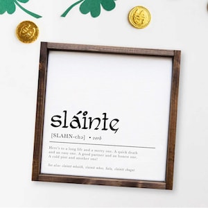 Sláinte Definition — St Patrick's Day Decor, Celtic Signs, Irish Definitions, Wood Framed, Unframed, Rope Board Canvas options