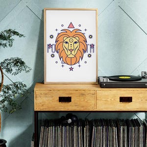 Impression Pop Art Lion — Impression d'anniversaire du zodiaque personnalisée, toile encadrée, signes astrologiques, cadeau bébé, cadeaux d'anniversaire, dessins de tarot