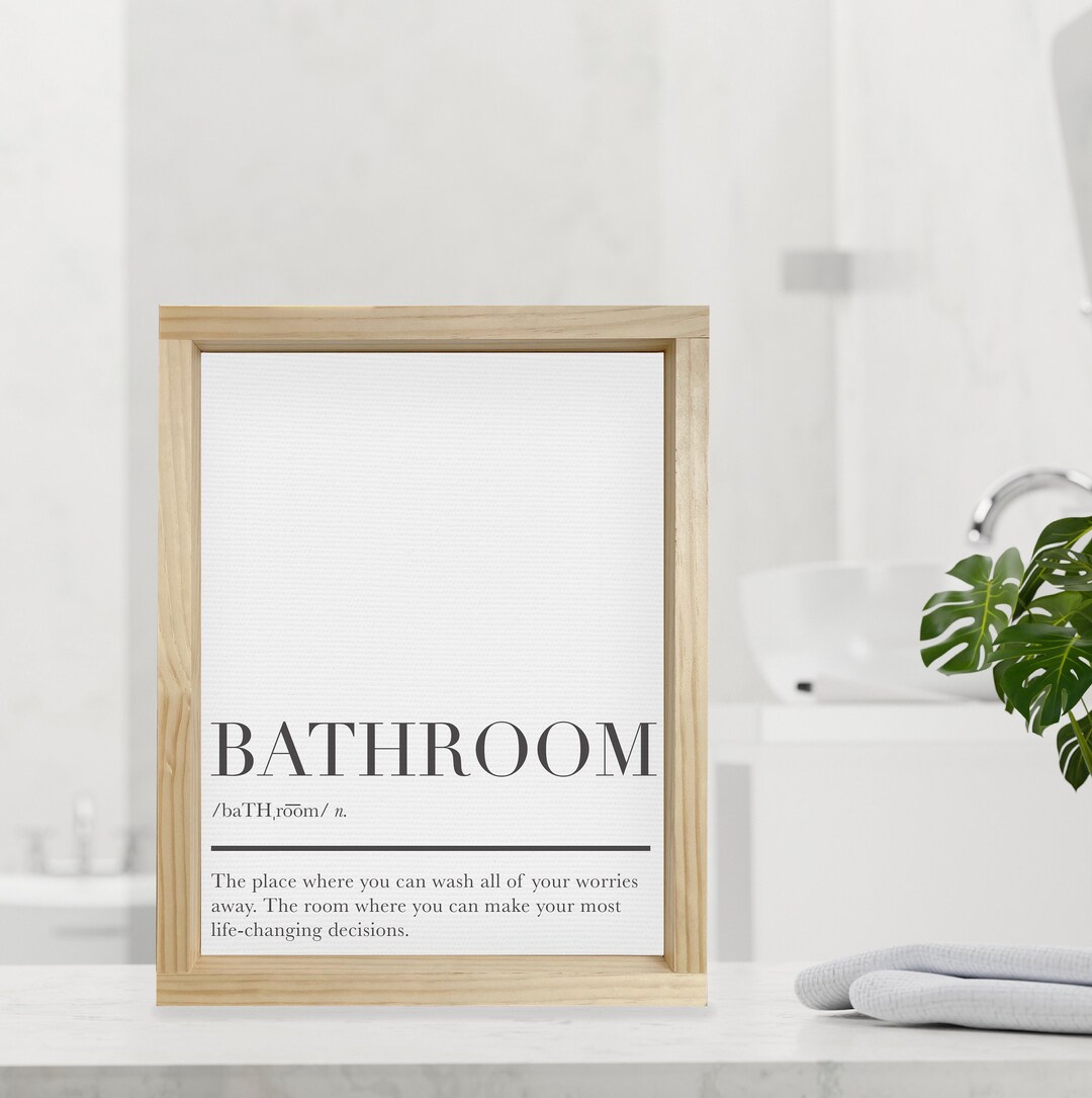 Bathroom Definition Sign Funny Restroom Wall Decor, Framed Canvas Wall
