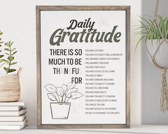 Daily Gratitude: Be thankful — Retro Wall Decor, Dorm Room Decor, Framed Canvas Wall Signs, Thanksgiving Decor, Inspirational Gift Idea