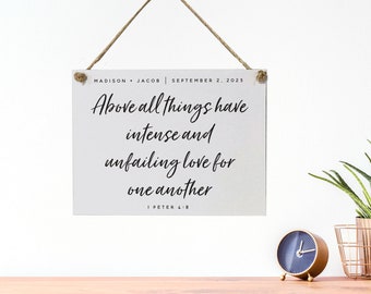 Wedding Bible Verse Customized, Printed on Rope Board, Wall Decor, Multiple Background Color Options, Wedding + Anniversary Gift