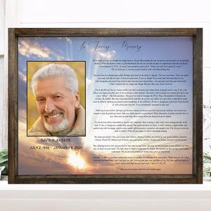 Obituary Canvas Print — Arrives Framed and Ready to Display, Memorial Wall Art, Funeral Display, Personalized Canvas, Custom Backgrounds
