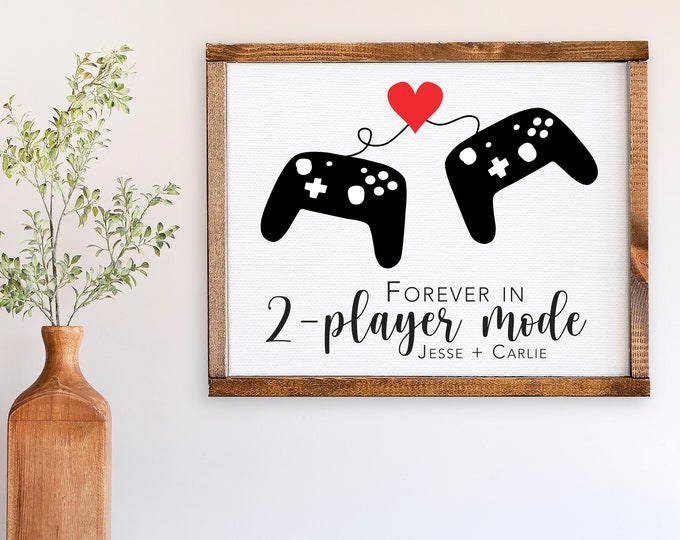 Forever In 2-Player Mode | Video Game Decor, Wood Framed Canvas Gaming Room Decor, Gamer Gifts