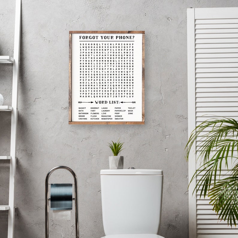 Bathroom Word Search Canvas Print, Bathroom Decor, Funny Bathroom Wall Decor, Custom Home Decor, Modern farmhouse, Wood framed canvas 