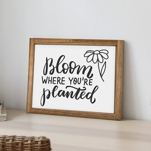 Bloom Where You're Planted — Cute Inspirational Signs, Framed Canvas Motivational Decor, Dorm Bedroom Wall Hanging, Office Decor, Positivity
