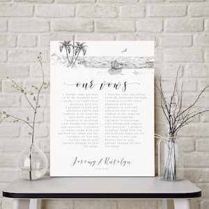 Vows Framed, Custom Beach Theme Wedding Vow Print on Canvas, Multiple Sizes and Frame Options Available, Personalize Clipart