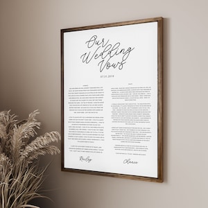 Our Wedding Vows & Date — Custom Framed Wedding Print on Canvas, Anniversary Gift, Multiple Sizes and Frame Options Available