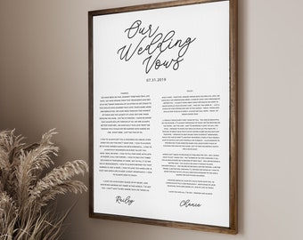 Our Wedding Vows & Date — Custom Framed Wedding Print on Canvas, Anniversary Gift, Multiple Sizes and Frame Options Available