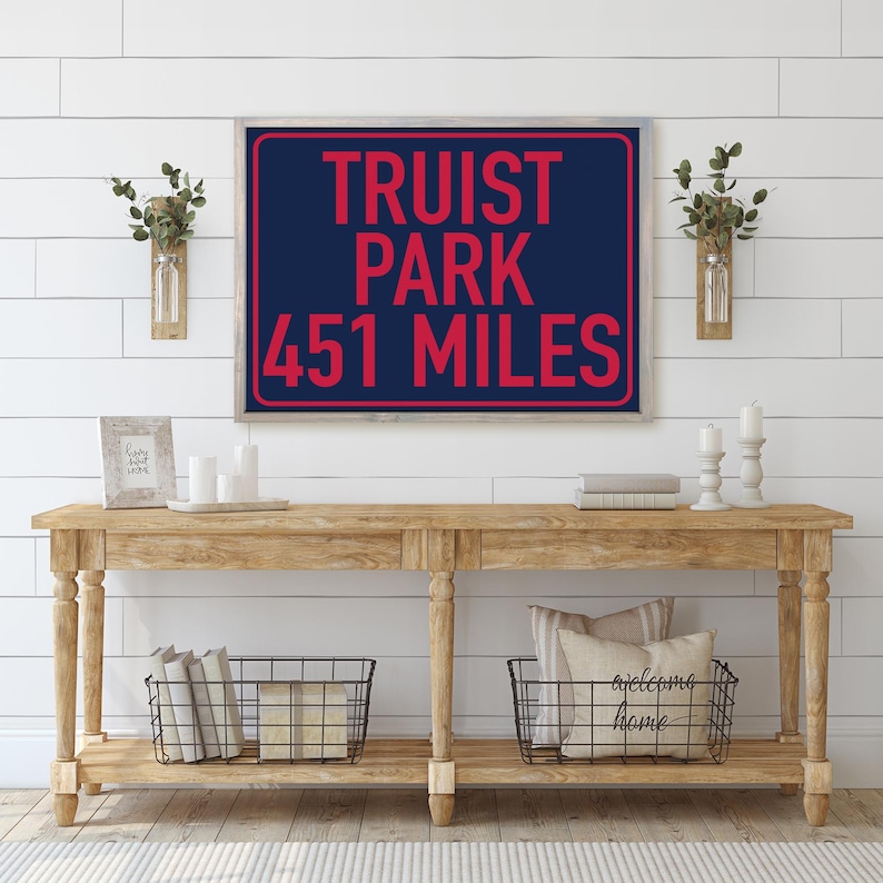 Atlanta Braves Inspired Stadium Sign — Truist Park, Sports Signs, Man Cave Sign, Framed Canvas Print Wall Decor Grey