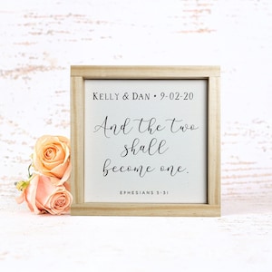 Wedding Bible Verse Customized and Framed Canvas Wall Decor, Background Color & Stain Options, Wedding Gift, Ephesians 5:31