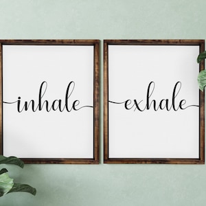 Inhale Exhale (2) Frame Bundle — Meditiation Zen Decor, Framed Canvas Farmhouse Signs, Relaxaing & Motivational Decor, Office Bedroom Signs