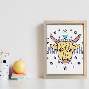 Impression pop art taureau — affiche d'anniversaire du zodiaque personnalisée, toile encadrée signes astrologiques, cadeau bébé, cadeaux d'anniversaire, dessins de tarot