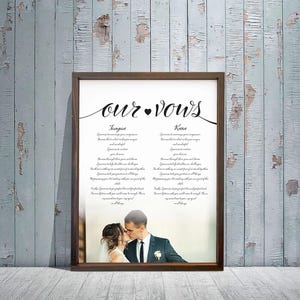 Our Vows + Gradient Photo — Custom Framed Wedding Print on Canvas, Anniversary Gift, Multiple Sizes and Frame Options Available