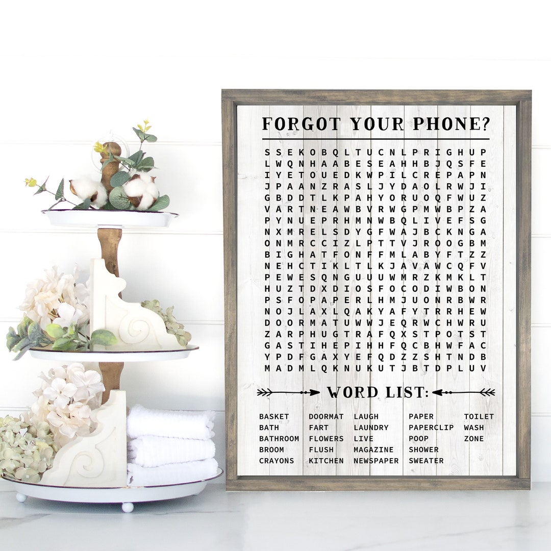 Bathroom Word Search Print — Faux Grey Wood Background, Bathroom Decor ...