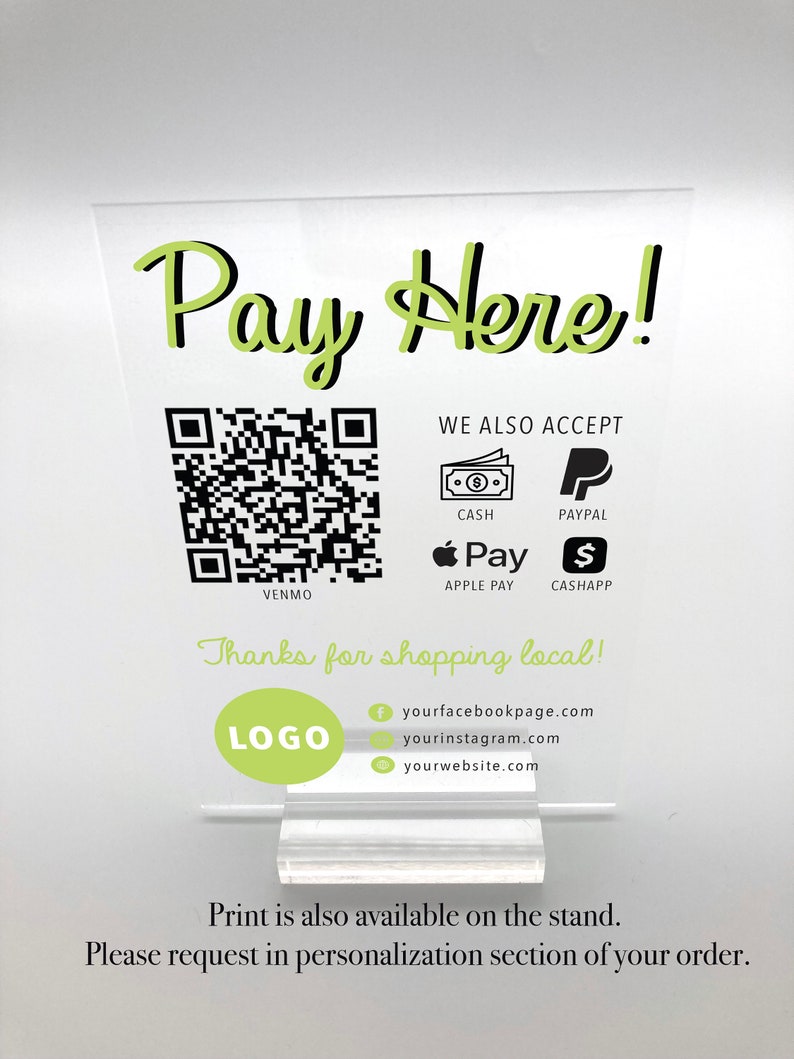 Pay Here — QR Code Custom Acrylic Business Display, Small Business ...