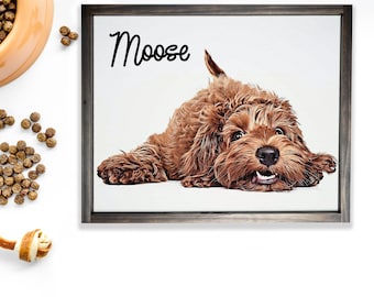 Personalized Pet Print — Custom Wood Framed or Unframed Pet Portrait on Canvas, Pet Loss Gift, Oil Effect on Canvas, Dog Lover Decor