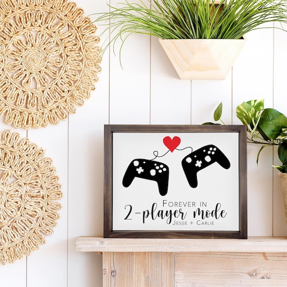 Forever In 2-Player Mode | Video Game Decor, Wood Framed Canvas Gaming Room Decor, Gamer Gifts
